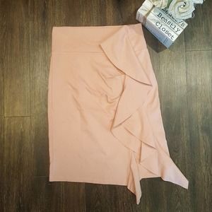 Bebe Pink Blush Ruffle Fitted Pencil Skirt Classy Cocktail Career Medium